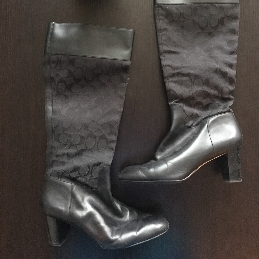 9.5 black coach boots cloth & leather